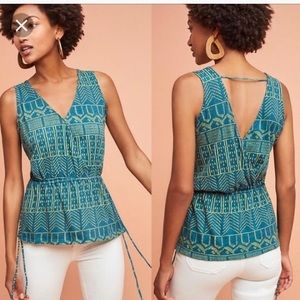 🎾Pure+Good Becka V Neck Top green yellow abstract